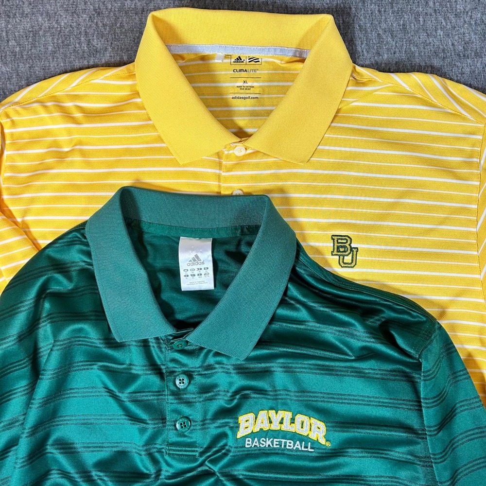 Lot of 2 Adidas Baylor Bears Collegiate‎ Golf Basketball Polos Shirt Mens XL